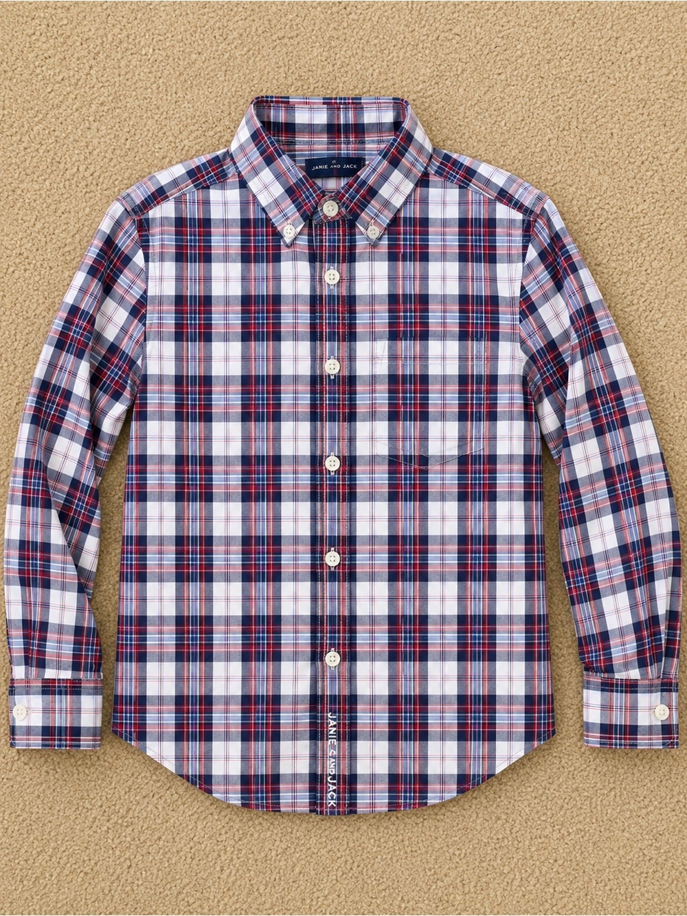 Janie and Jack Red, Navy & White Plaid Button-Down Shirt